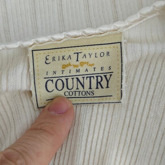 Vintage Erika Taylor Intimates Cream Cotton Tank Ribbed Small CottageCore - Picture 2 of 4
